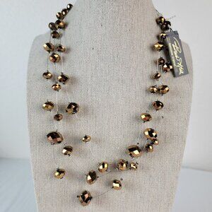 Birch Hill Genuine Crystal Station Necklace 19.5 Inch Gold & Silver Tone New